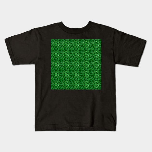 Green Clover Kaleidoscope pattern 6 Kids T-Shirt by Swabcraft